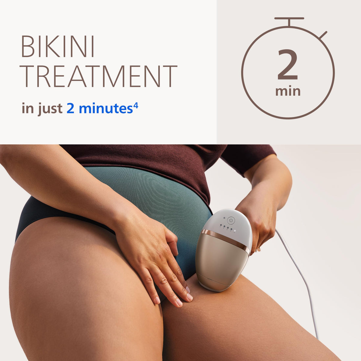 Philips Lumea face attachment in use below cheekbones for gentle, targeted facial hair treatment