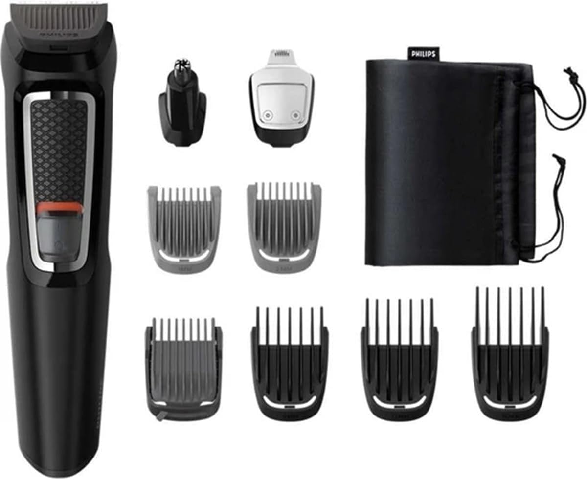 PHILIPS Multigroom MG3740 all 13 attachments laid out for versatile styling options