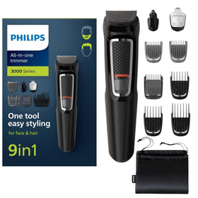 PHILIPS Multigroom MG3740 front view showing device and controls for easy handling