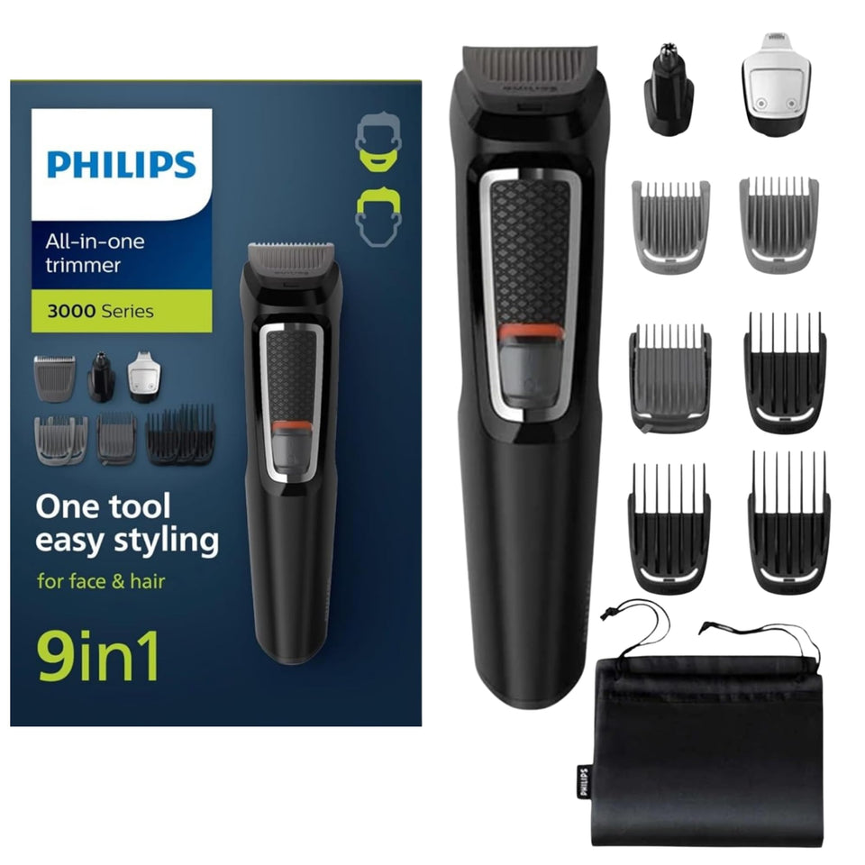 PHILIPS Multigroom MG3740 front view showing device and controls for easy handling