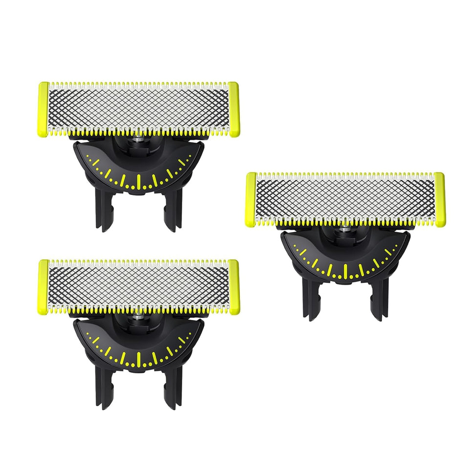 PHILIPS front packaging showing three OneBlade replacement blades and benefits
