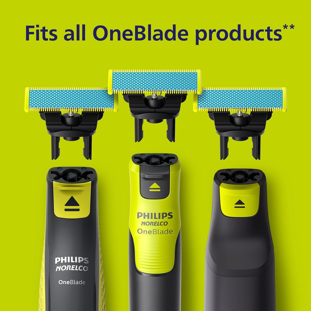 Philips OneBlade replacement blades held in hand showing ready-to-install convenience