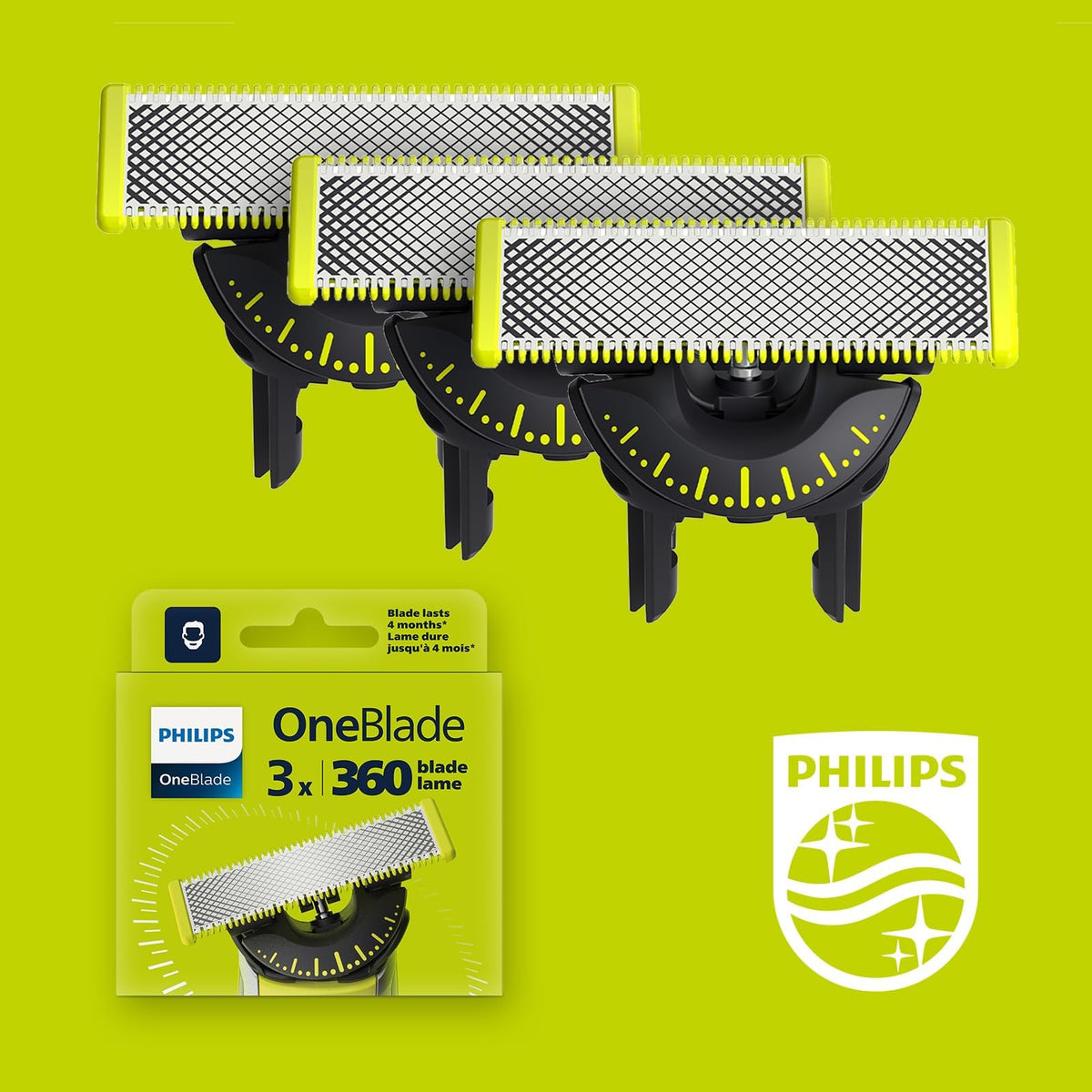 PHILIPS close-up of stainless steel cutters highlighting fast precision
