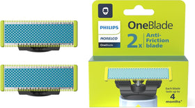 Philips OneBlade front packaging showing included two blades and branding for quick replacement