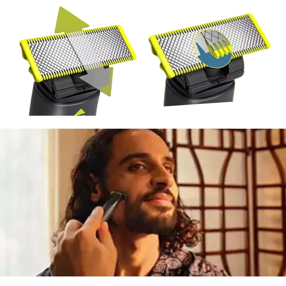 PHILIPS OneBlade protective plate detail demonstrating anti-nick skin protection