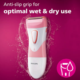 Philips SatinShave being used in shower illustrating wet shaving comfort and convenience