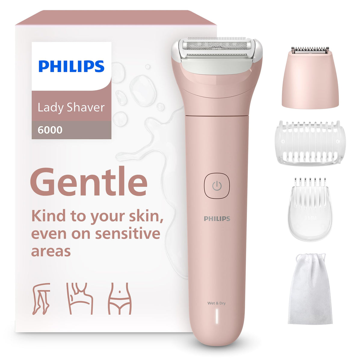 Philips shaver front view showing compact design and quick use benefit