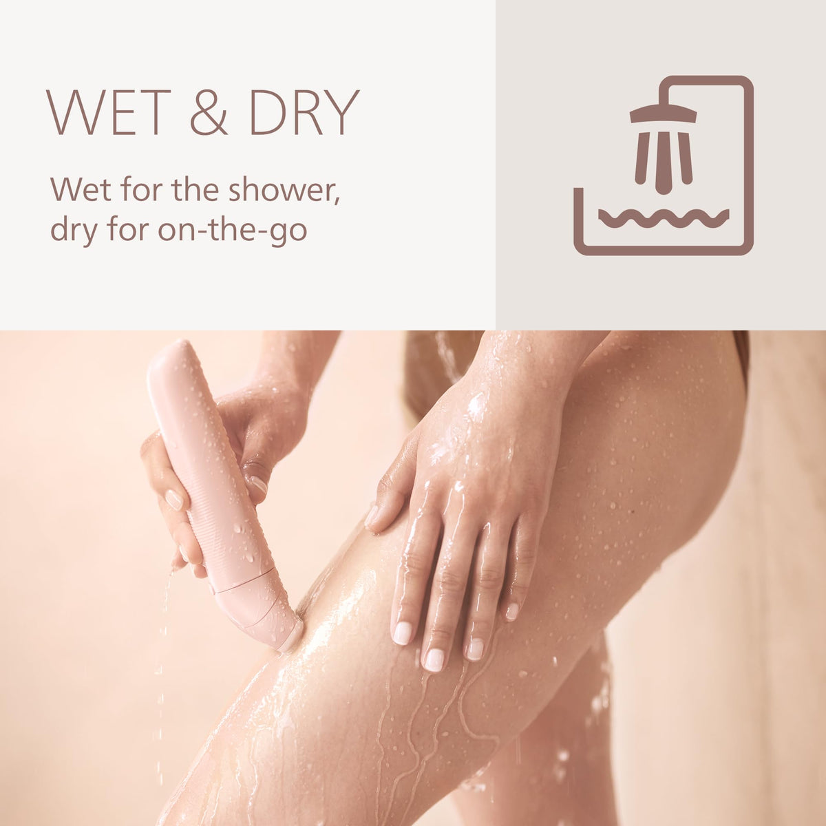 Philips shaver on legs illustrating efficient, gentle hair removal