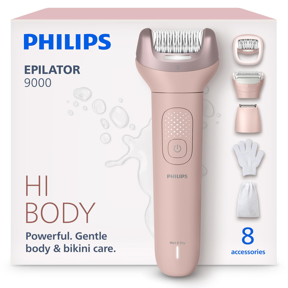 Philips Series 9000 front view showing ergonomic handle and matte finish for secure grip