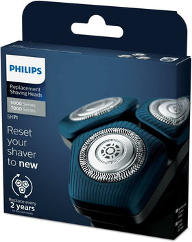PHILIPS replacement heads held in hand showing scale and quick tool-free swap benefit
