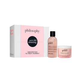 philosophy front packaging of Amazing Grace gift set shows both products and scent benefit