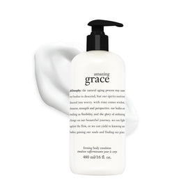 philosophy amazing grace front pump bottle showing size and easy dispensing benefit