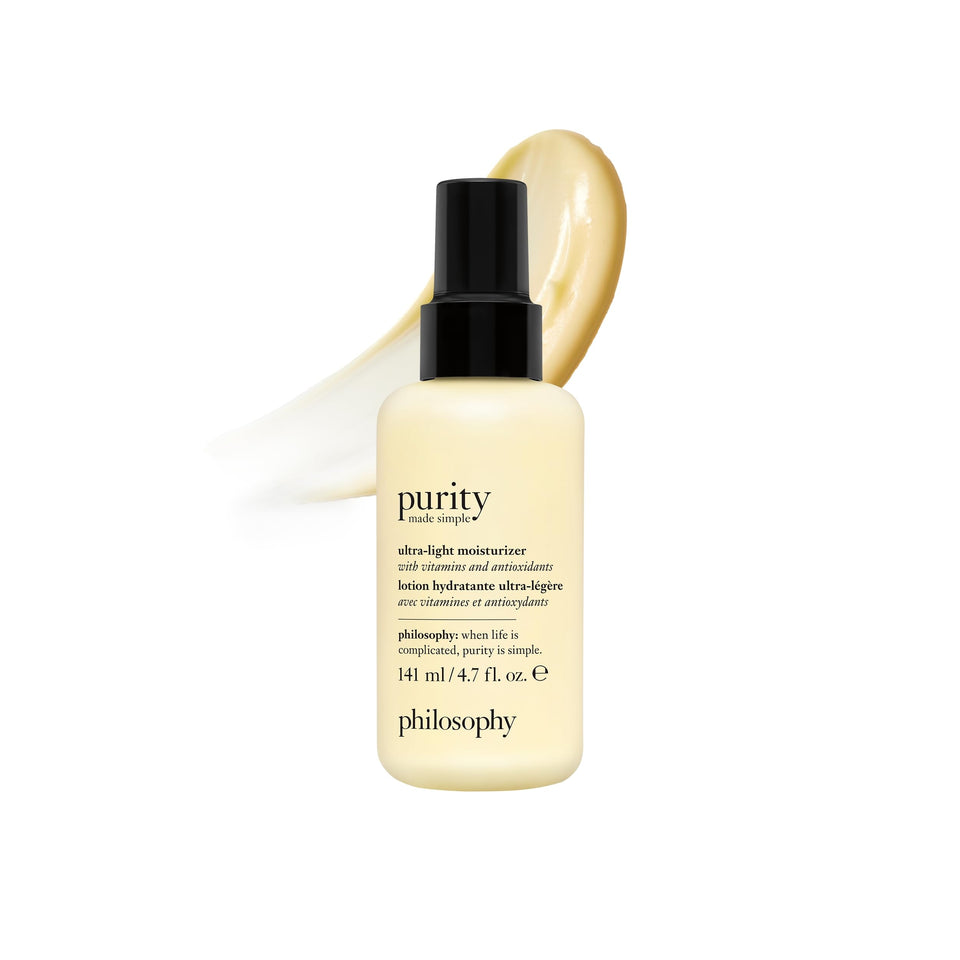 philosophy front-facing pump bottle showing clean design and quick dispensing benefit