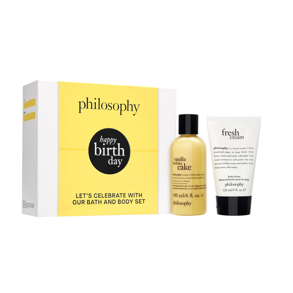 philosophy front view of boxed gift set showing both products and celebratory design for gifting