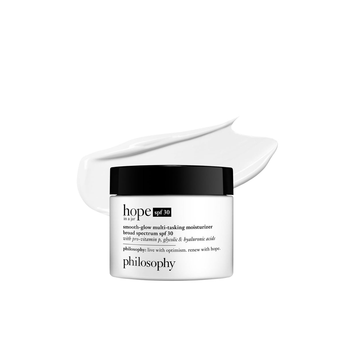 philosophy jar front view showing label and SPF benefit