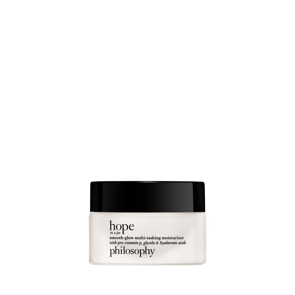 philosophy front jar view showing compact moisturizer for travel