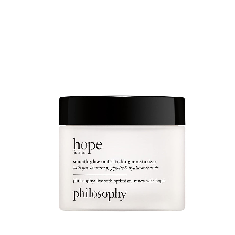 philosophy jar front view showing label and sleek packaging benefits visible