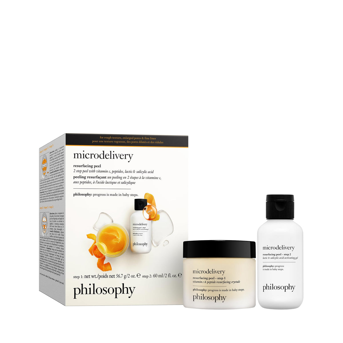 philosophy peel kit front packaging showing bottles and clear labeling for at-home resurfacing benefit