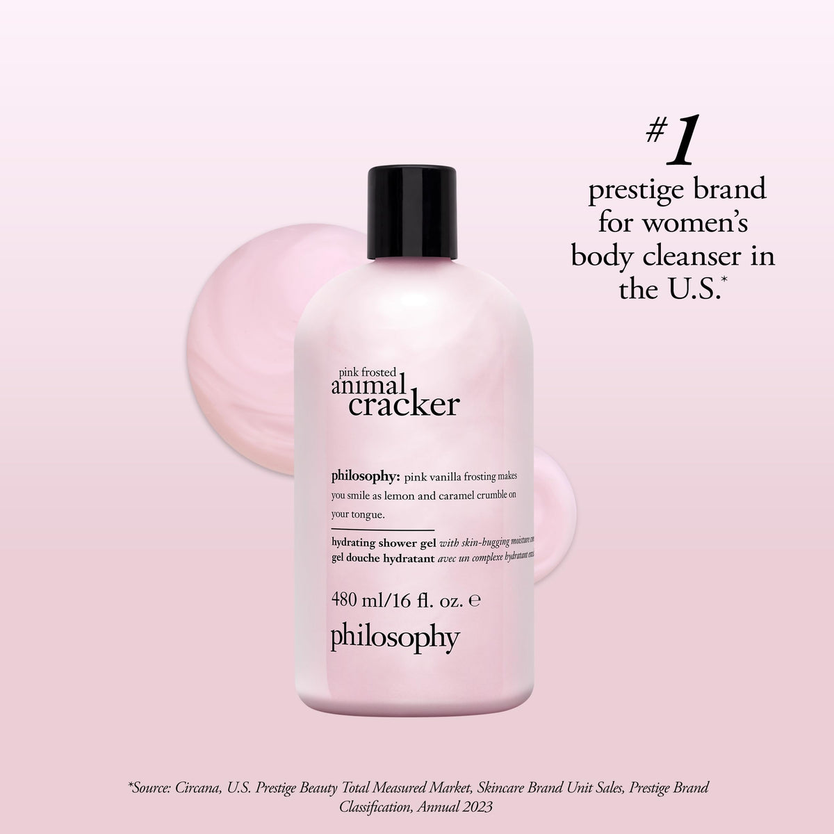 philosophy 16 fl oz bottle held in hand showing scale and travel-friendly size