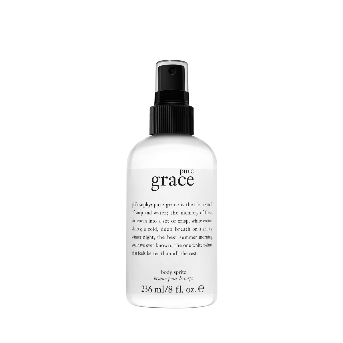 philosophy pure grace front bottle showing label and generous 8 fl oz size benefit