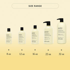 philosophy bottle beside common items showing true size for accurate expectation