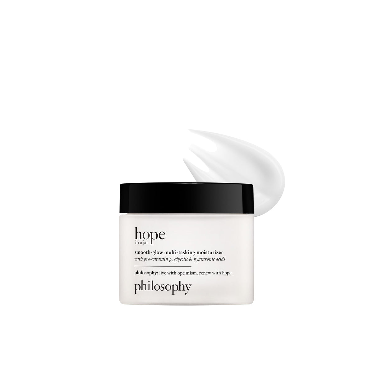 philosophy jar front view showing smooth-glow moisturizer and quick application benefit