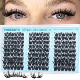 PHKERATA front tray of 162 fluffy lash clusters showing value and variety