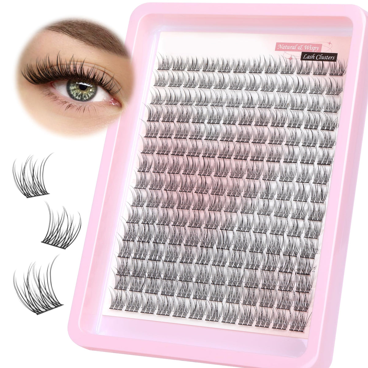 PHKERATA front packaging showing 180pcs wispy cluster lashes and simple benefit