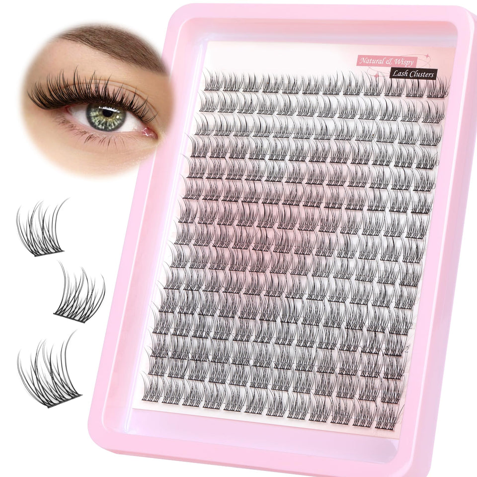 PHKERATA front packaging showing 180pcs wispy cluster lashes and simple benefit
