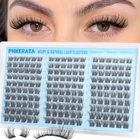 PHKERATA front packaging showing 180PCS natural wispy clusters for easy selection and storage