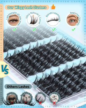 PHKERATA eyelash clusters applied on eye showing instant volume