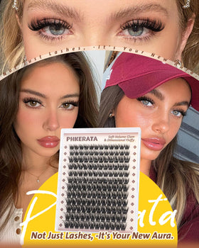 PHKERATA lashes worn on model to show lifted, wide-eyed effect