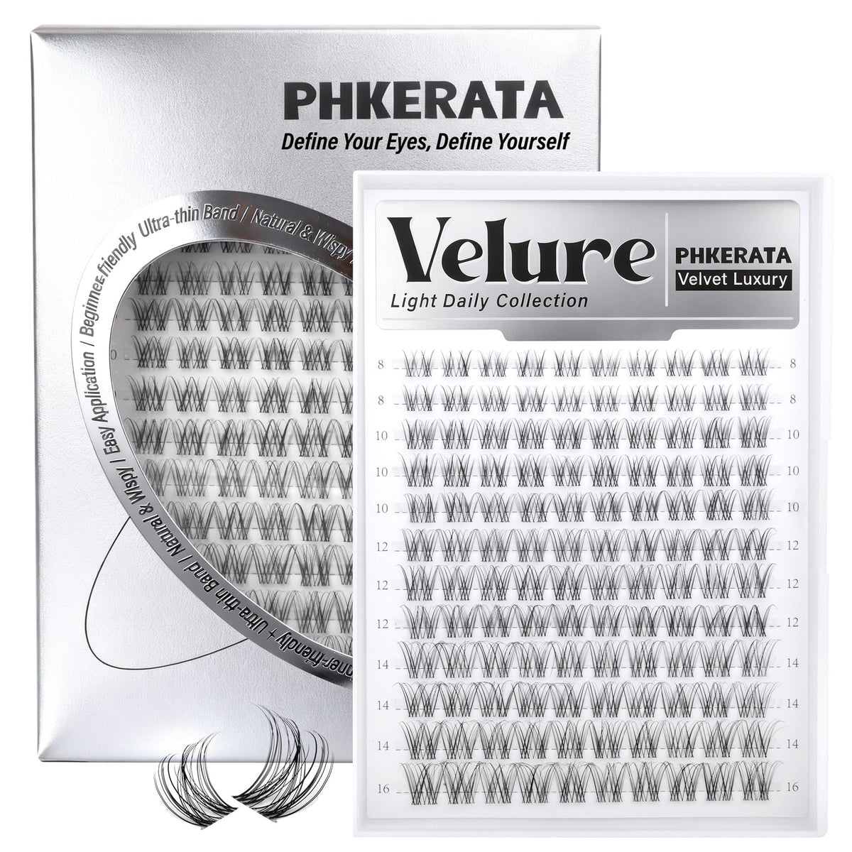 PHKERATA Velure front packaging showing 120pcs and size range, highlights convenience