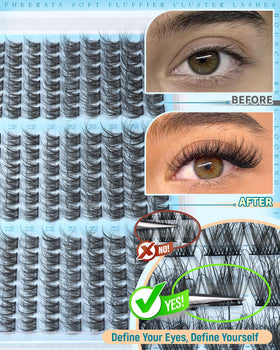 PHKERATA worn lashes before and after to show subtle volume and natural enhancement