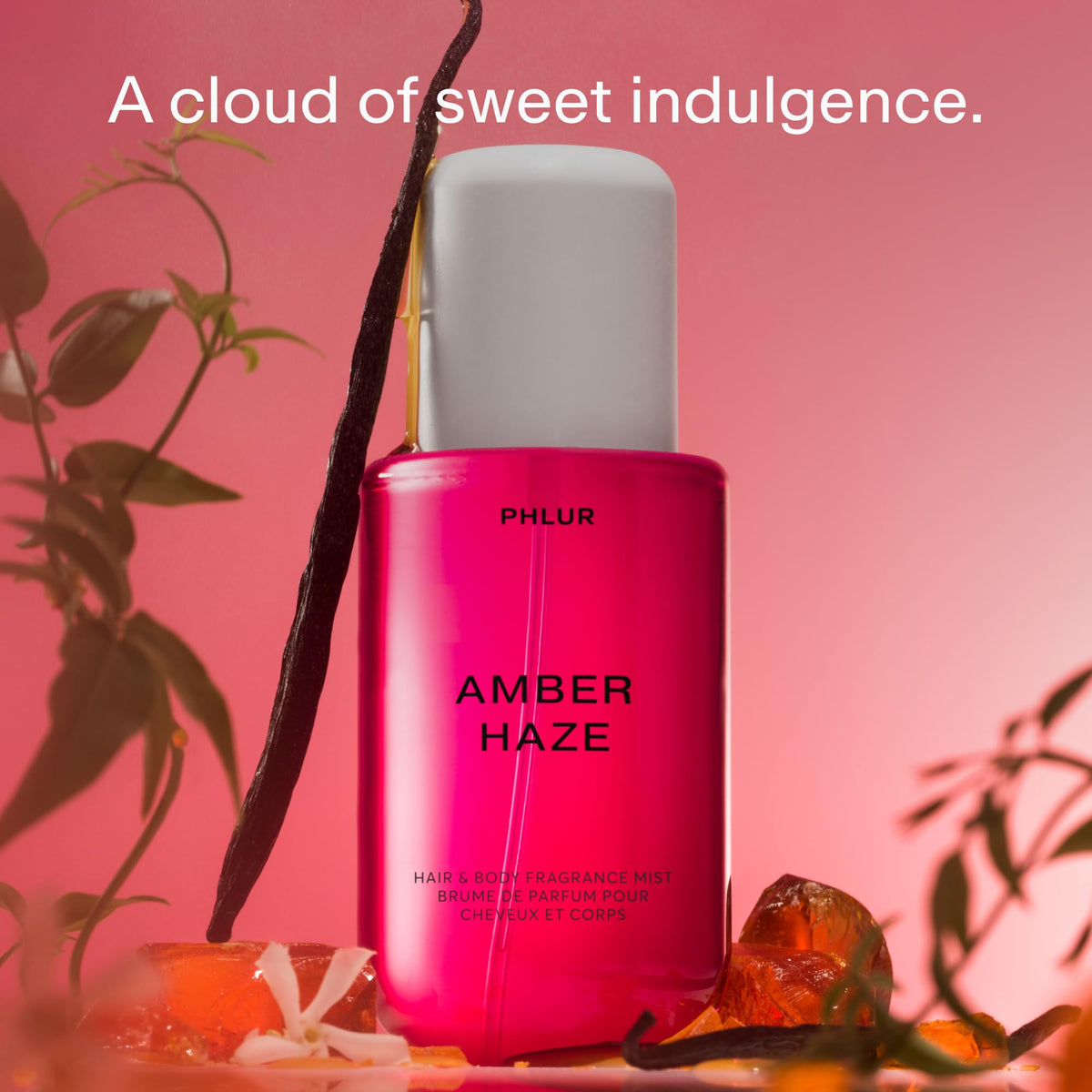 PHLUR Amber Haze back label close-up highlighting ingredient and usage details