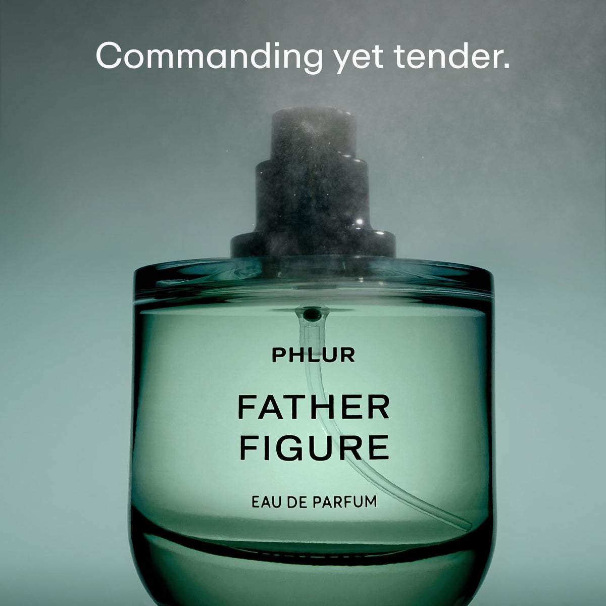 PHLUR bottle side profile highlighting glass texture and premium finish