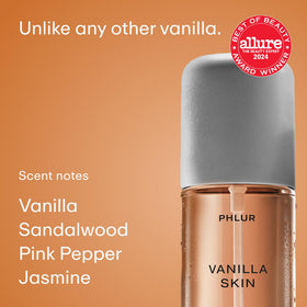PHLUR Caramel Skin bottle close-up emphasizing brown sugar depth and woody warmth