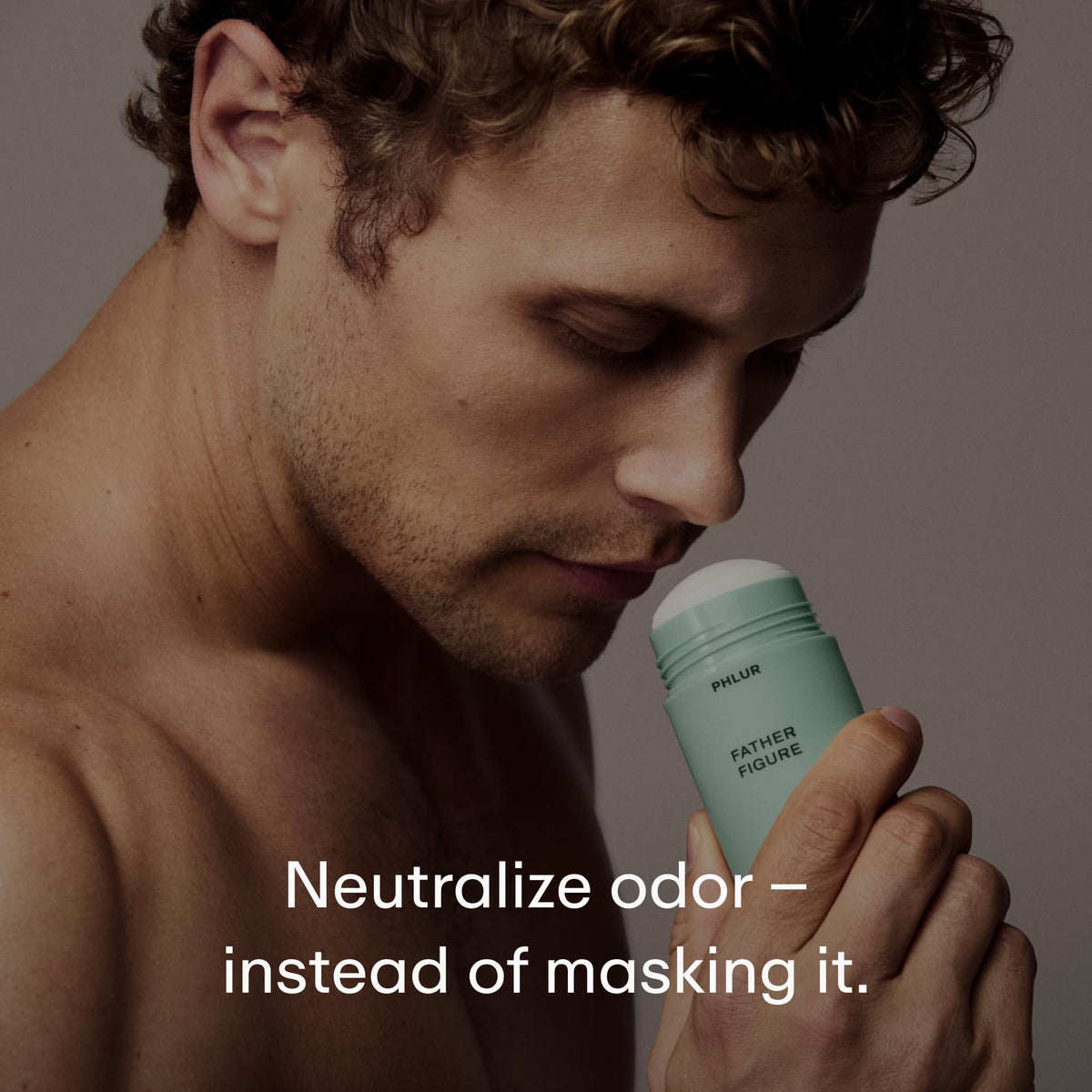 PHLUR Father Figure being applied underarm demonstrating quick odor control