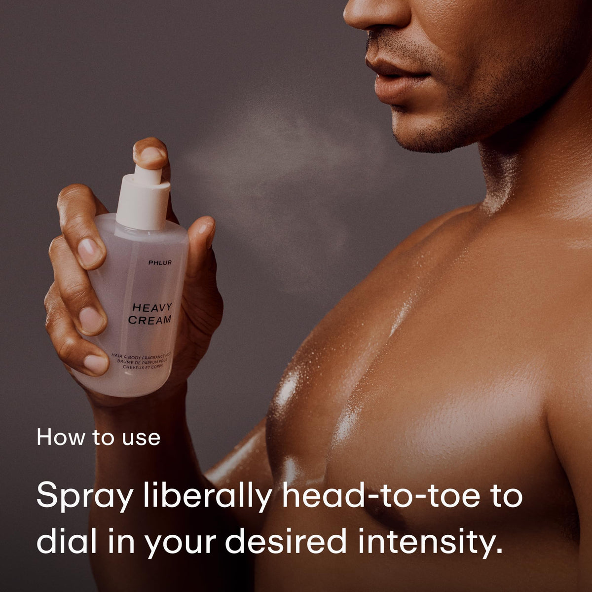 PHLUR mist on skin texture shot showing lightweight finish benefit: non-greasy feel