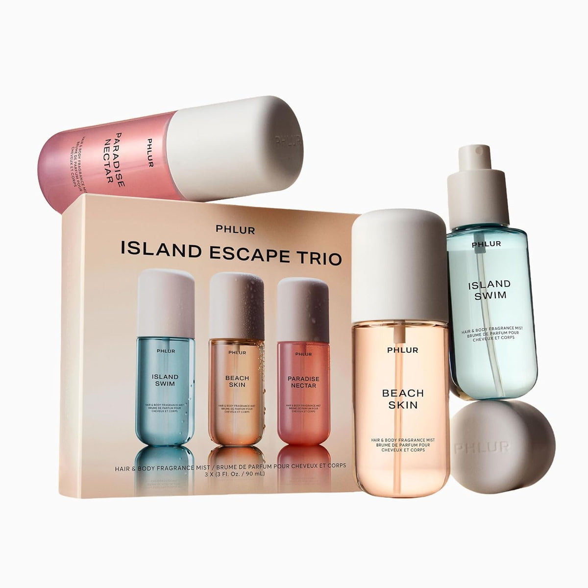 PHLUR front packaging of Island Escape set showing all three bottles and gifting appeal