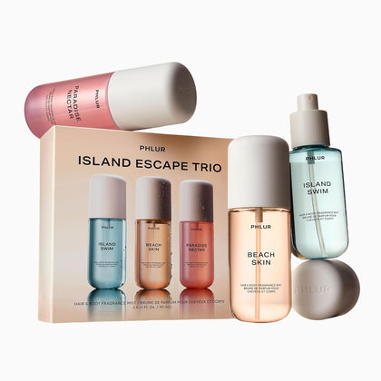 PHLUR front packaging of Island Escape set showing all three bottles and gifting appeal