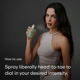 PHLUR Matcha Milk mist texture captured mid-air demonstrating lightweight feel benefit