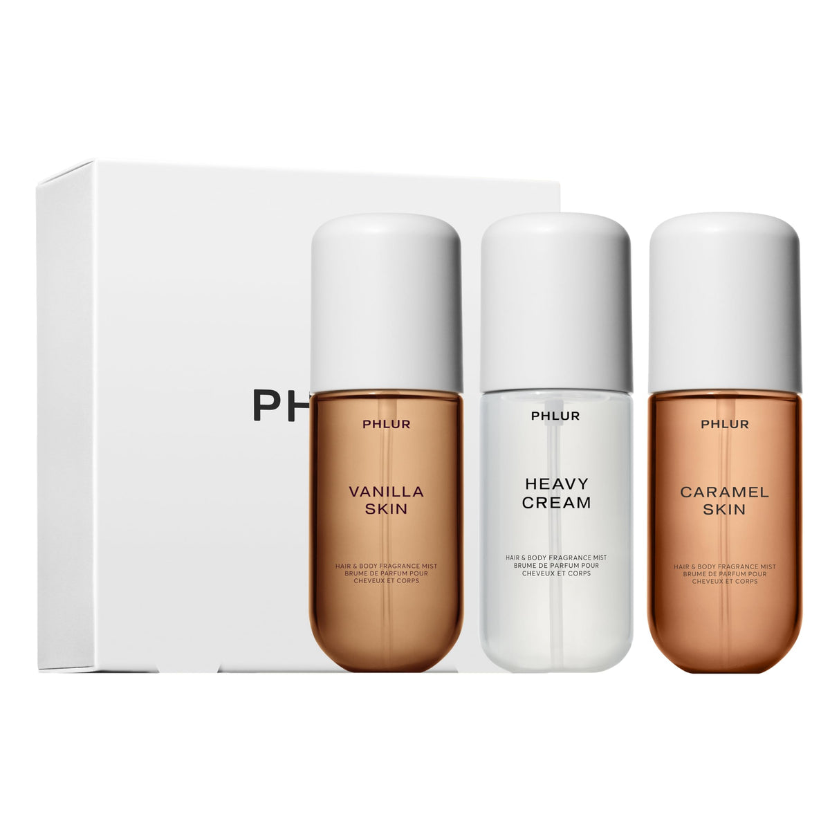 PHLUR front view of trio packaging showing three travel mists and gifting appeal