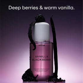 PHLUR label close-up highlighting vanilla blackberry scent and product information