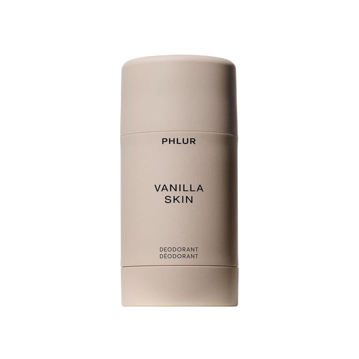 PHLUR front packaging showing the vanilla-scented deodorant stick and elegant label benefit clarity