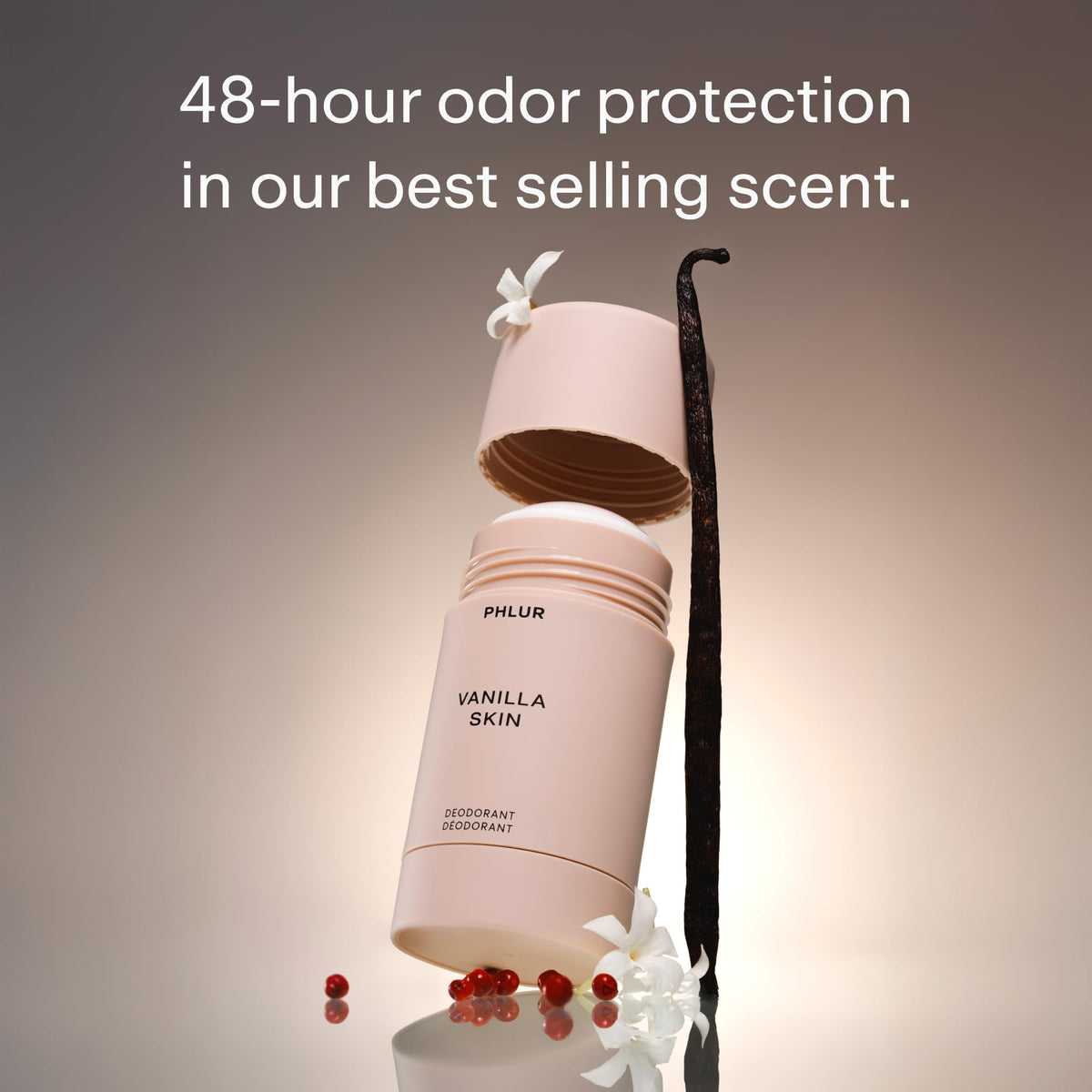 PHLUR open deodorant stick close-up showing smooth texture for easy application