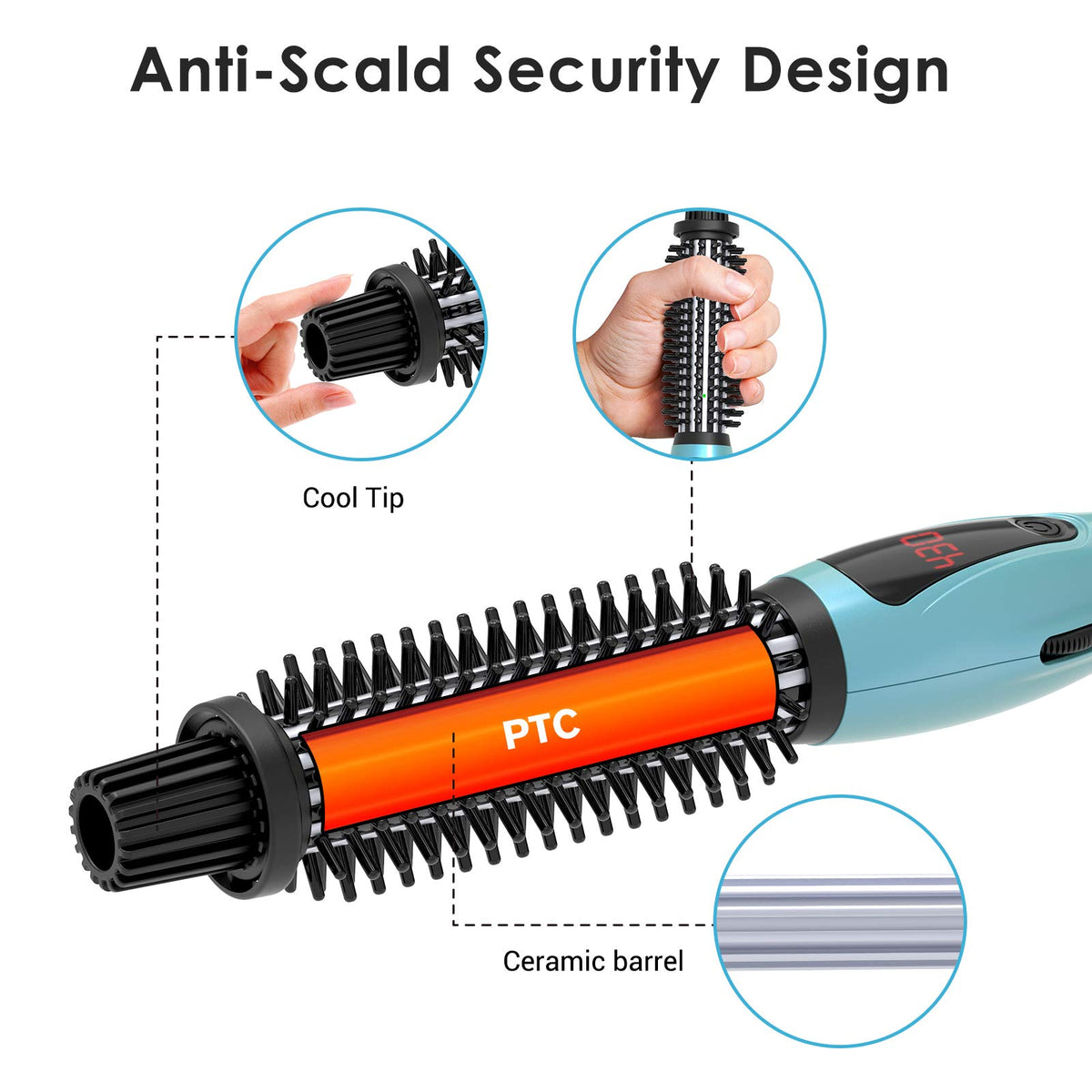 PHOEBE close-up of thermostable nylon bristles protecting skin while styling hair