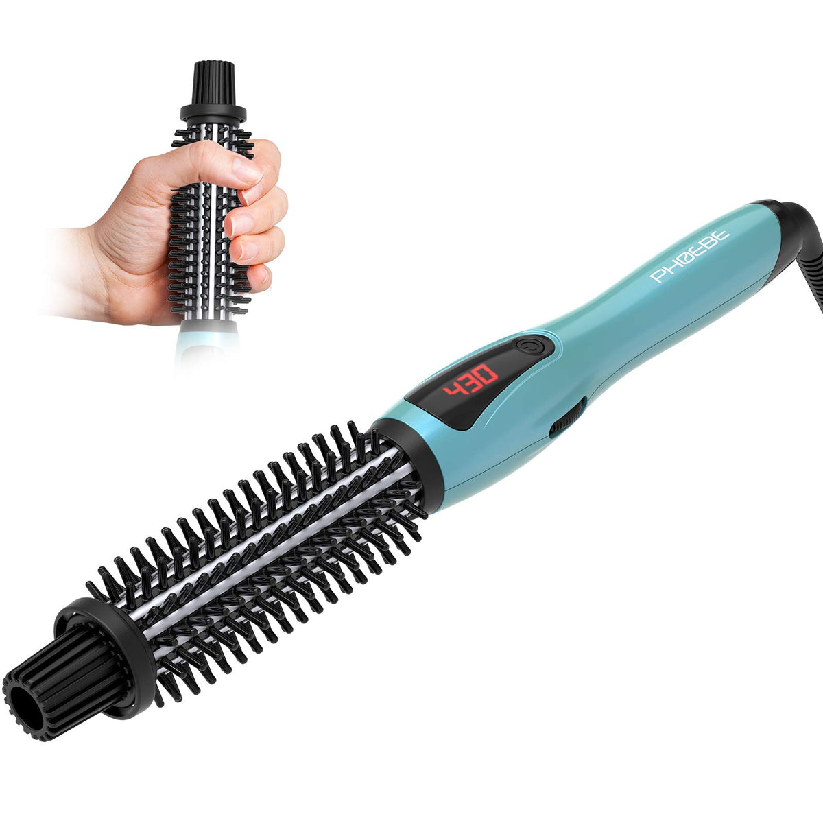 PHOEBE front view of curling brush showing barrel and bristles for versatile styling