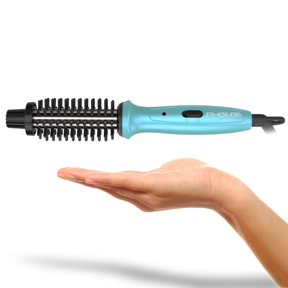 PHOEBE mini front view showing compact curler and travel-ready design