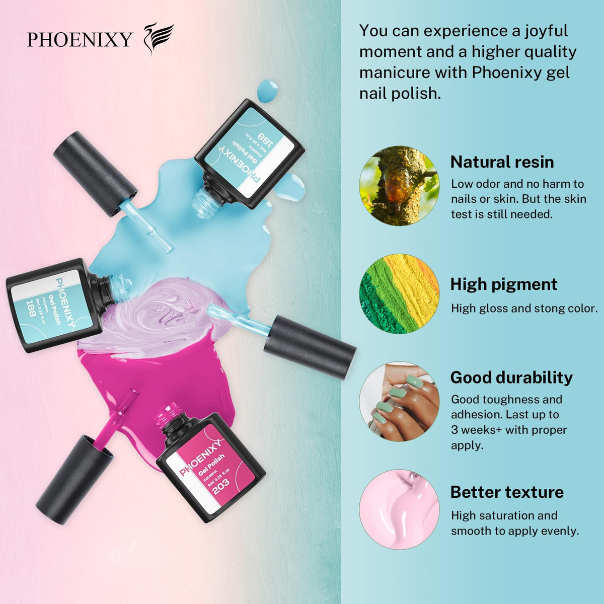 phoenixy closeup brush stroke on nail showing smooth application and strong pigment payoff